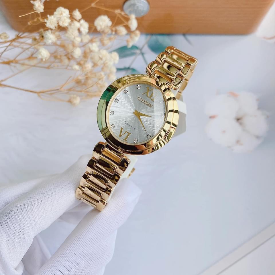 Đồng hồ nữ Citizen Eco-Drive Women's Diamond Accent Gold-Tone 34mm Watch EX1512-53A.