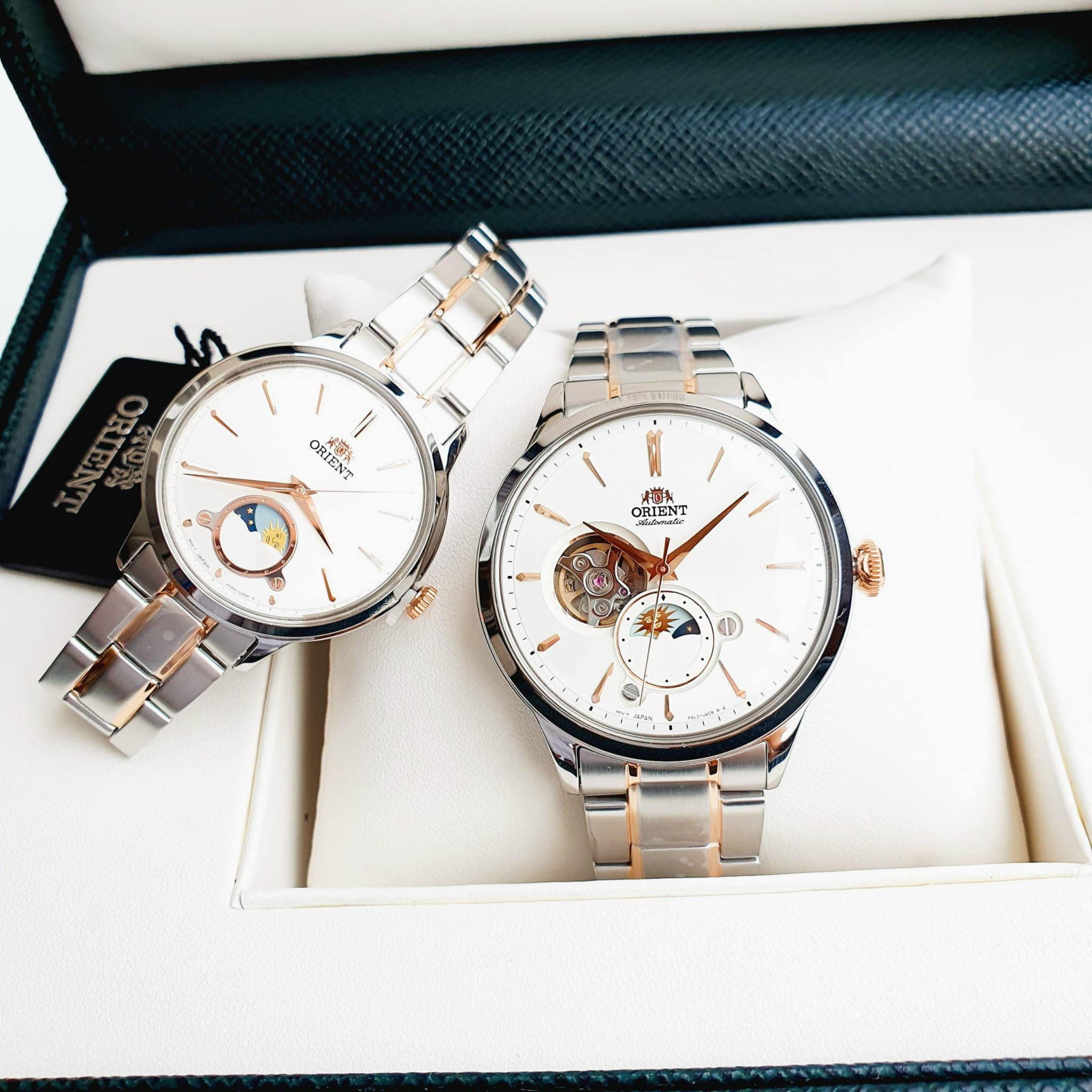 Đồng hồ cặp Orient Automatic SAK00002S0-B và RA-AK0008S10B Couple Sun & moon Lady And Gentleman