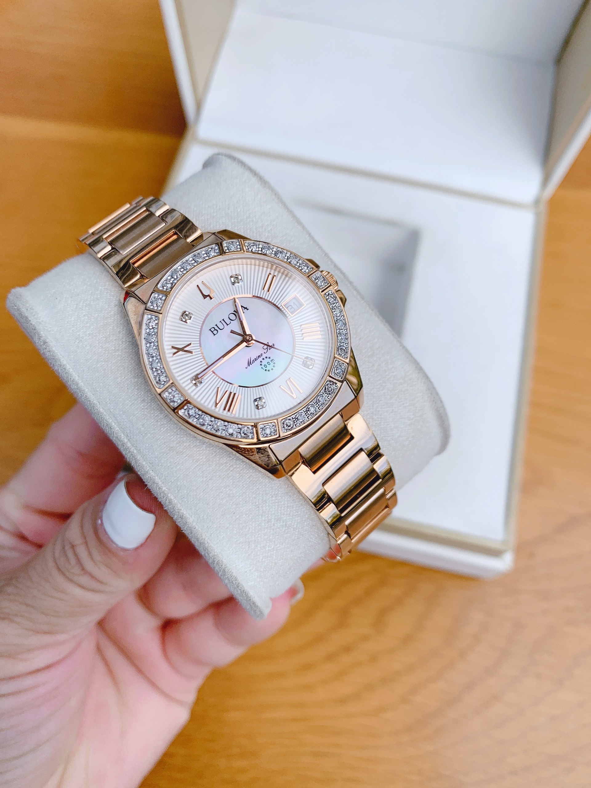 Bulova Marine Star Women's Quartz Crystal Accents Gold-Tone Watch 98R258